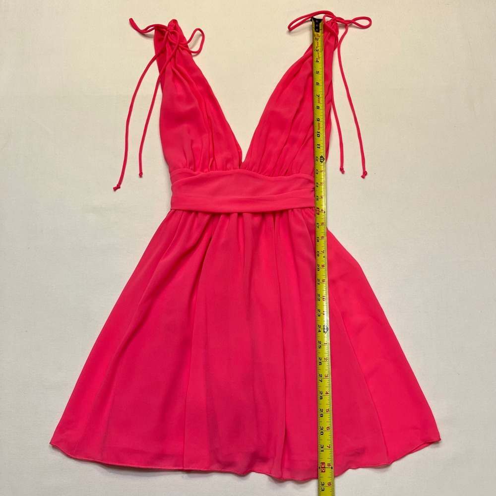 Lucy In The Sky Los Angeles Hot Pink Tie Shoulder Deep V Mini Dress Size L - Picture 4 of 9